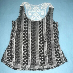 RUE21 crocheted lace back muscle tank floral and striped print flowy NEW size S